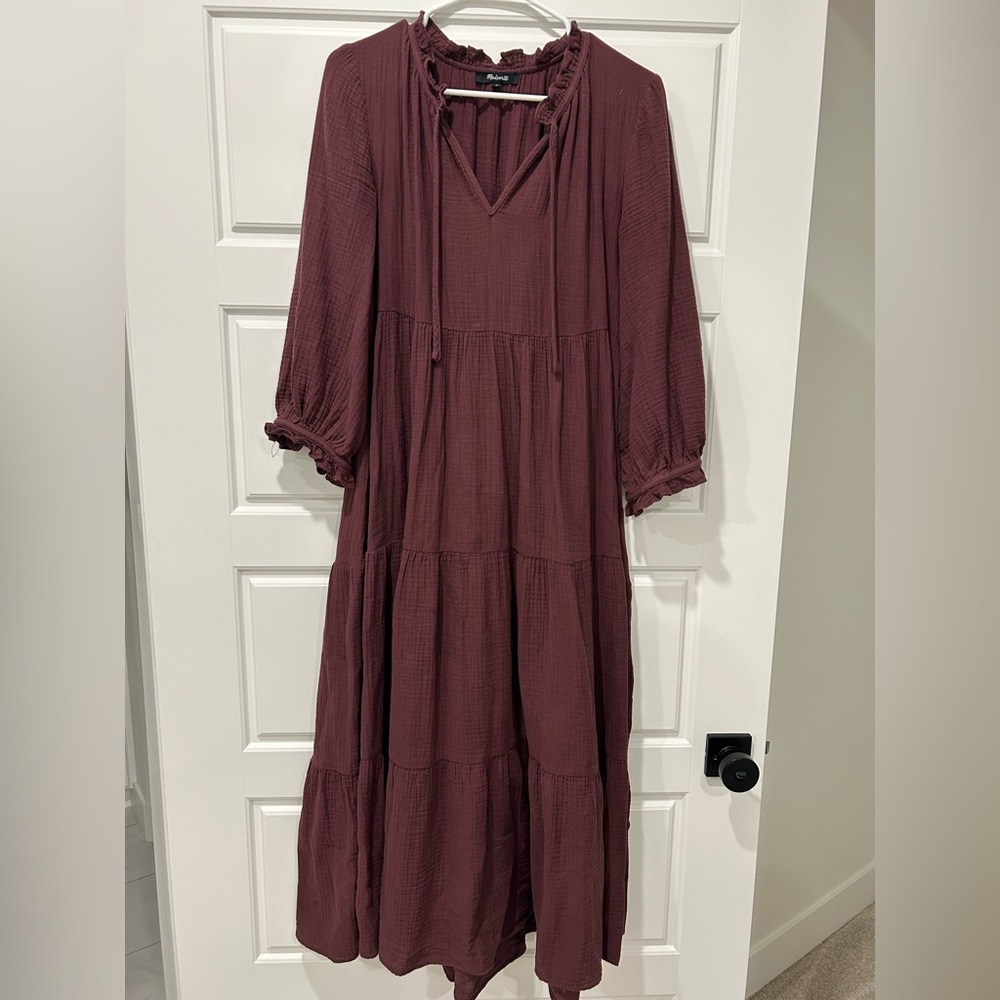 Madewell Mauve Tiered Midi Dress
